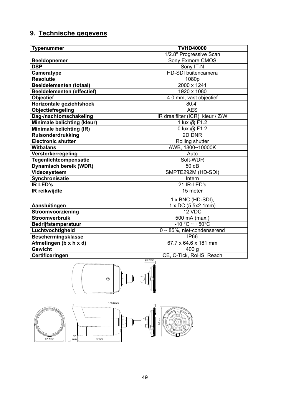 Technische gegevens | ABUS TVHD40000 User Manual | Page 49 / 74