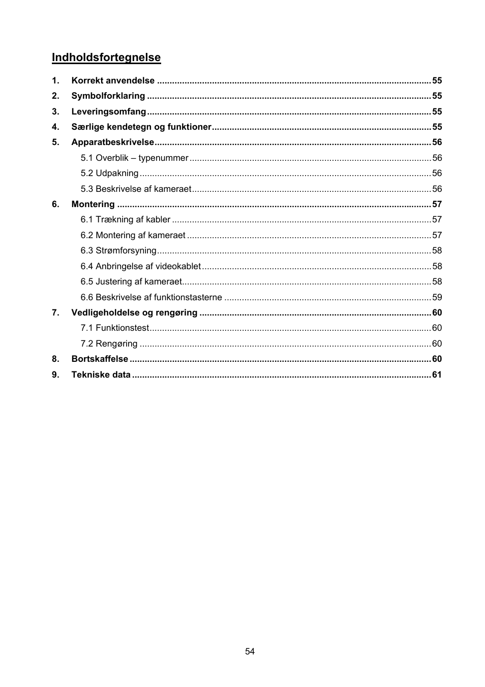 Indholdsfortegnelse | ABUS TVHD40000 User Manual | Page 54 / 74