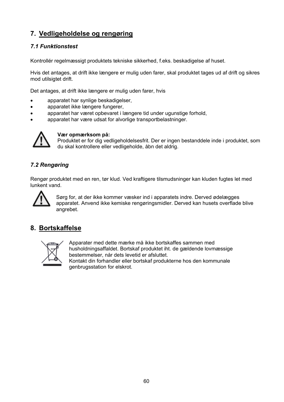 Vedligeholdelse og rengøring, Bortskaffelse | ABUS TVHD40000 User Manual | Page 60 / 74