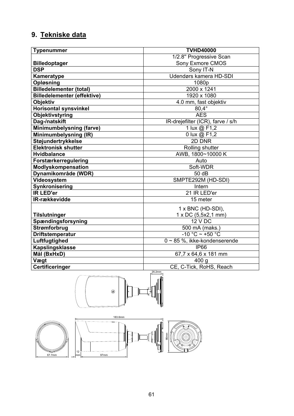 Tekniske data | ABUS TVHD40000 User Manual | Page 61 / 74