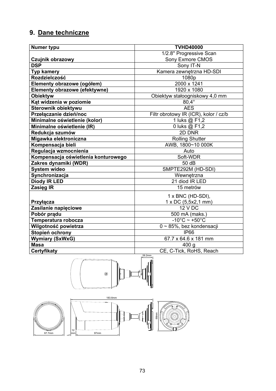 Dane techniczne | ABUS TVHD40000 User Manual | Page 73 / 74