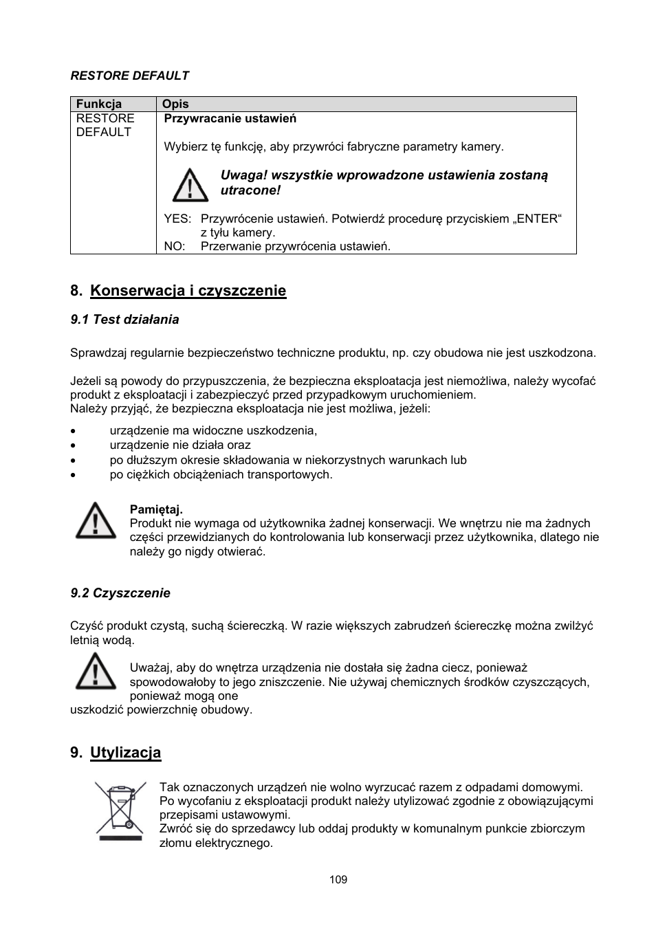 Konserwacja i czyszczenie, Utylizacja | ABUS TVHD60010 User Manual | Page 109 / 111