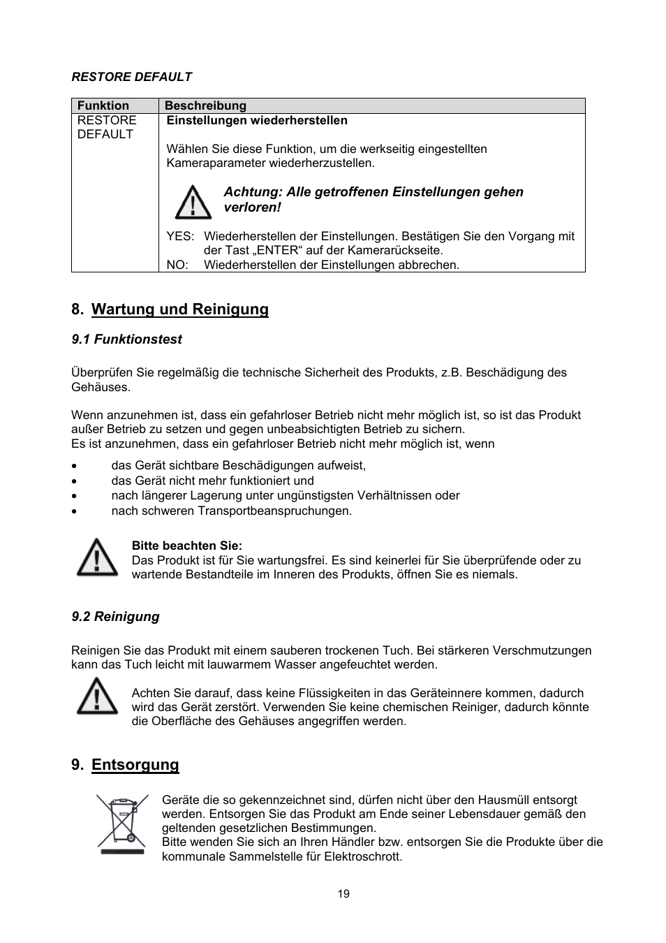 Wartung und reinigung, Entsorgung | ABUS TVHD60010 User Manual | Page 19 / 111