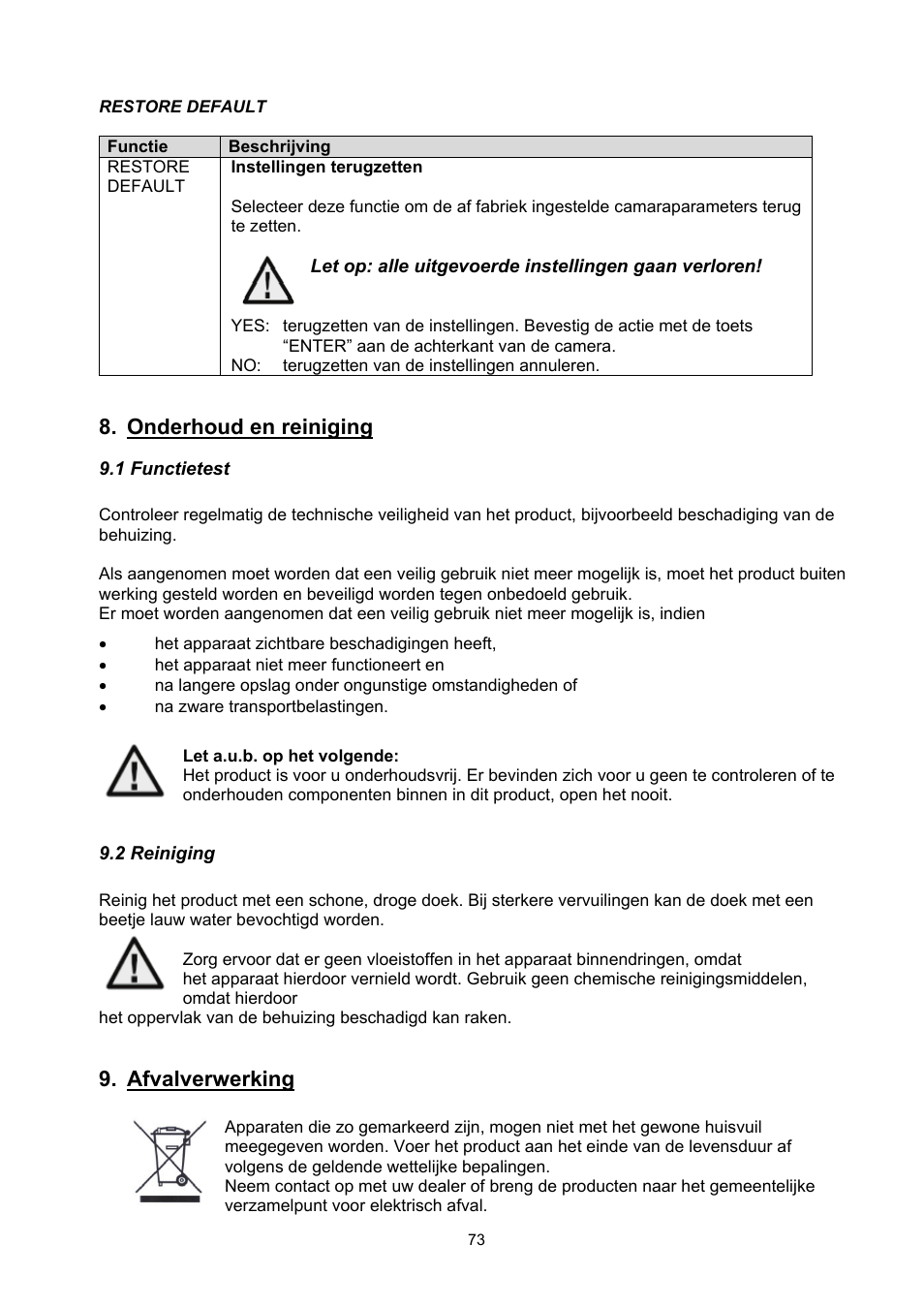 Onderhoud en reiniging, Afvalverwerking | ABUS TVHD60010 User Manual | Page 73 / 111