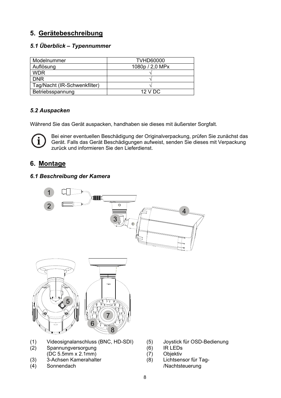 Gerätebeschreibung, Montage | ABUS TVHD60010 User Manual | Page 8 / 111