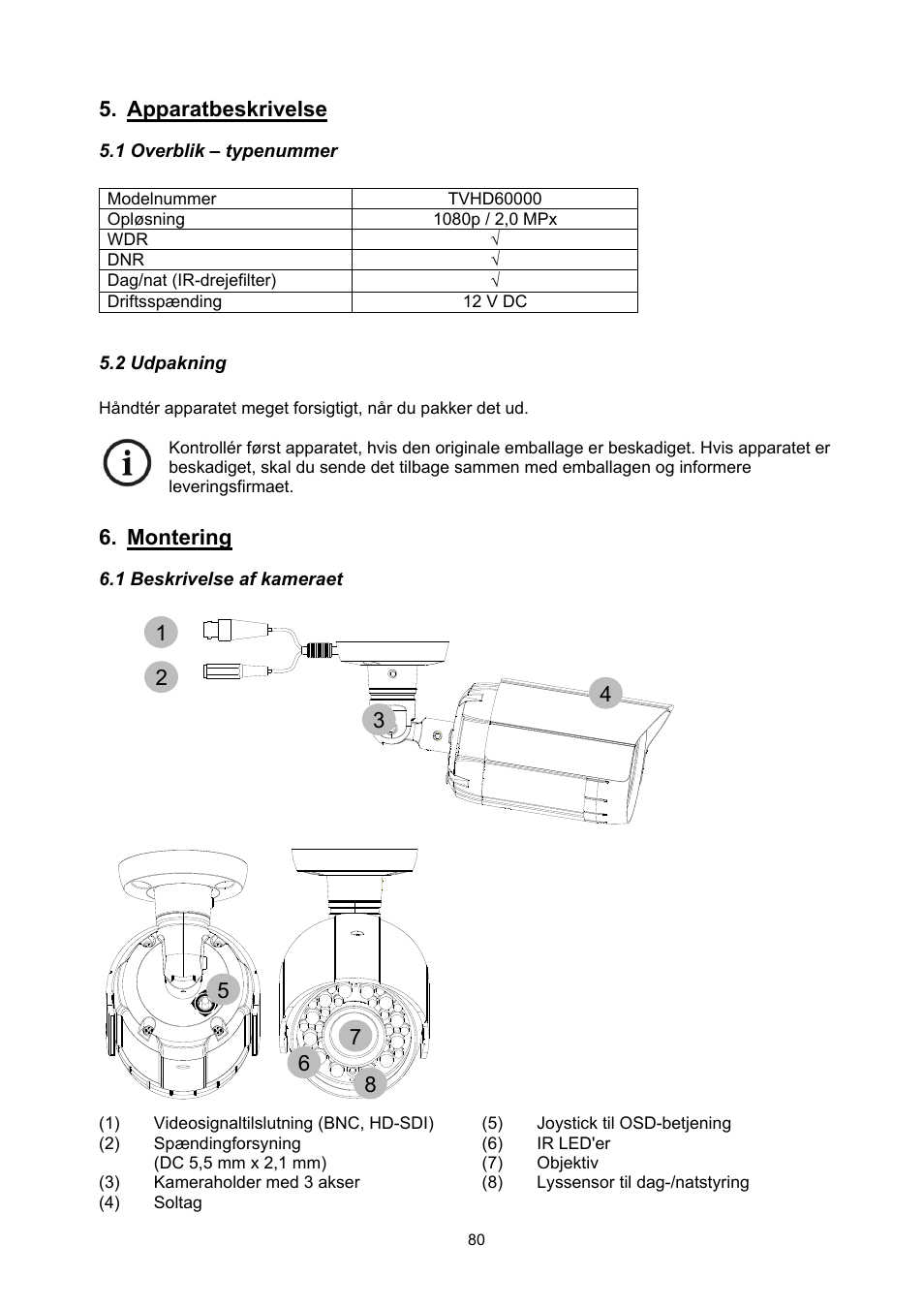 Apparatbeskrivelse, Montering | ABUS TVHD60010 User Manual | Page 80 / 111