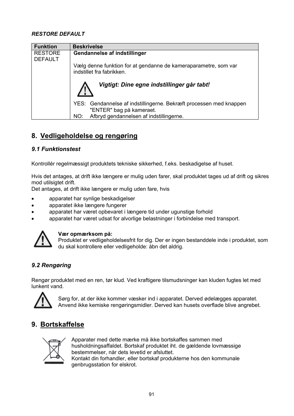 Vedligeholdelse og rengøring, Bortskaffelse | ABUS TVHD60010 User Manual | Page 91 / 111