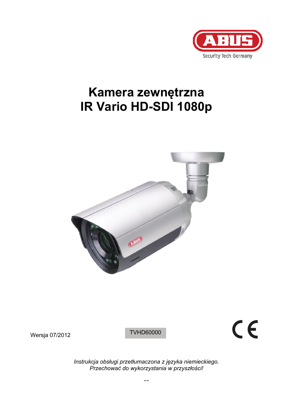 Kamera zewnętrzna, Ir vario hd-sdi 1080p | ABUS TVHD60010 User Manual | Page 93 / 111