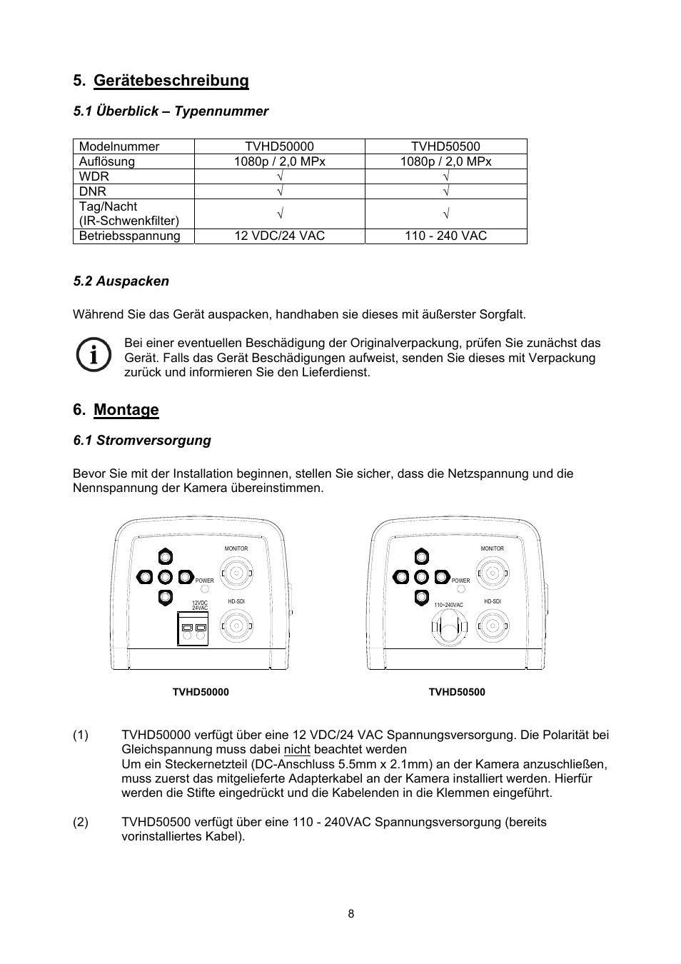 Gerätebeschreibung, Montage | ABUS TVHD50000 User Manual | Page 8 / 100