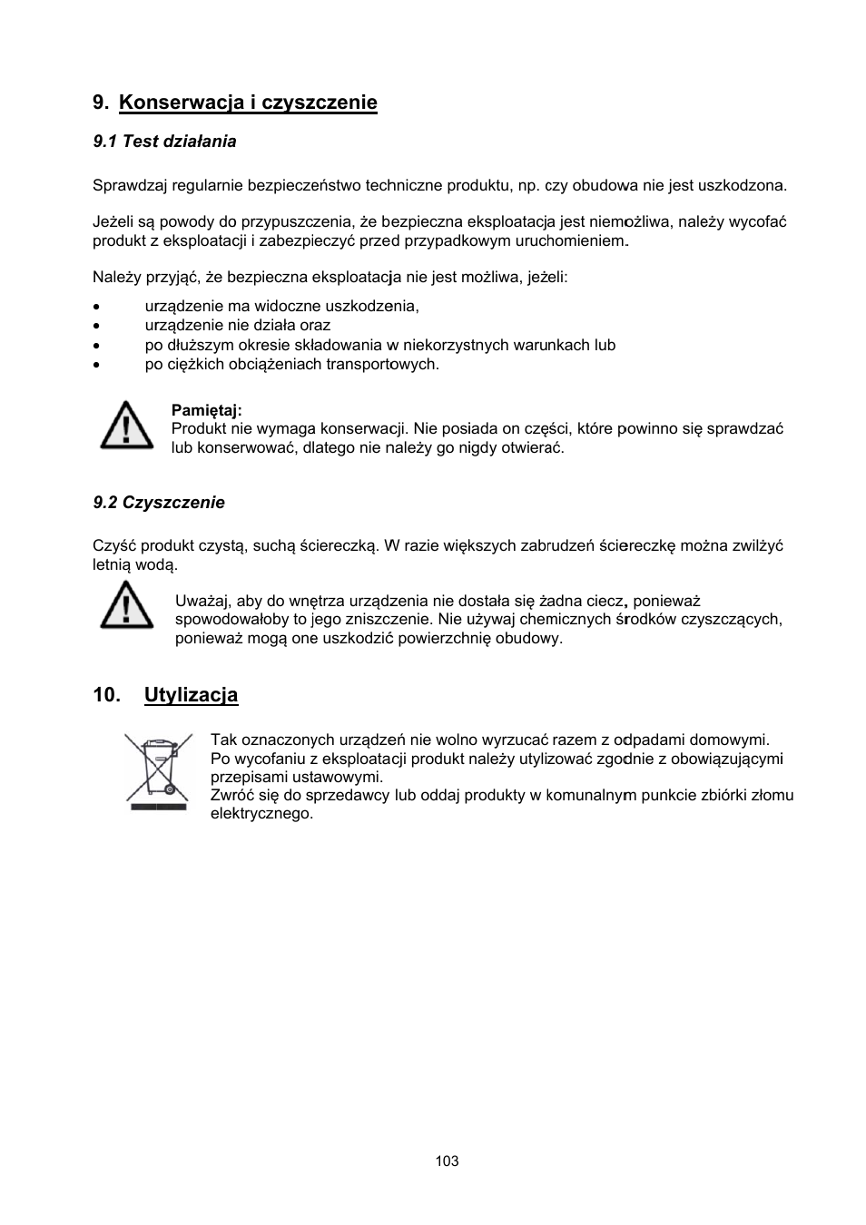 Nserwacja, Utylizacja, A i czysz | Zczenie | ABUS TVHD51000 User Manual | Page 103 / 105