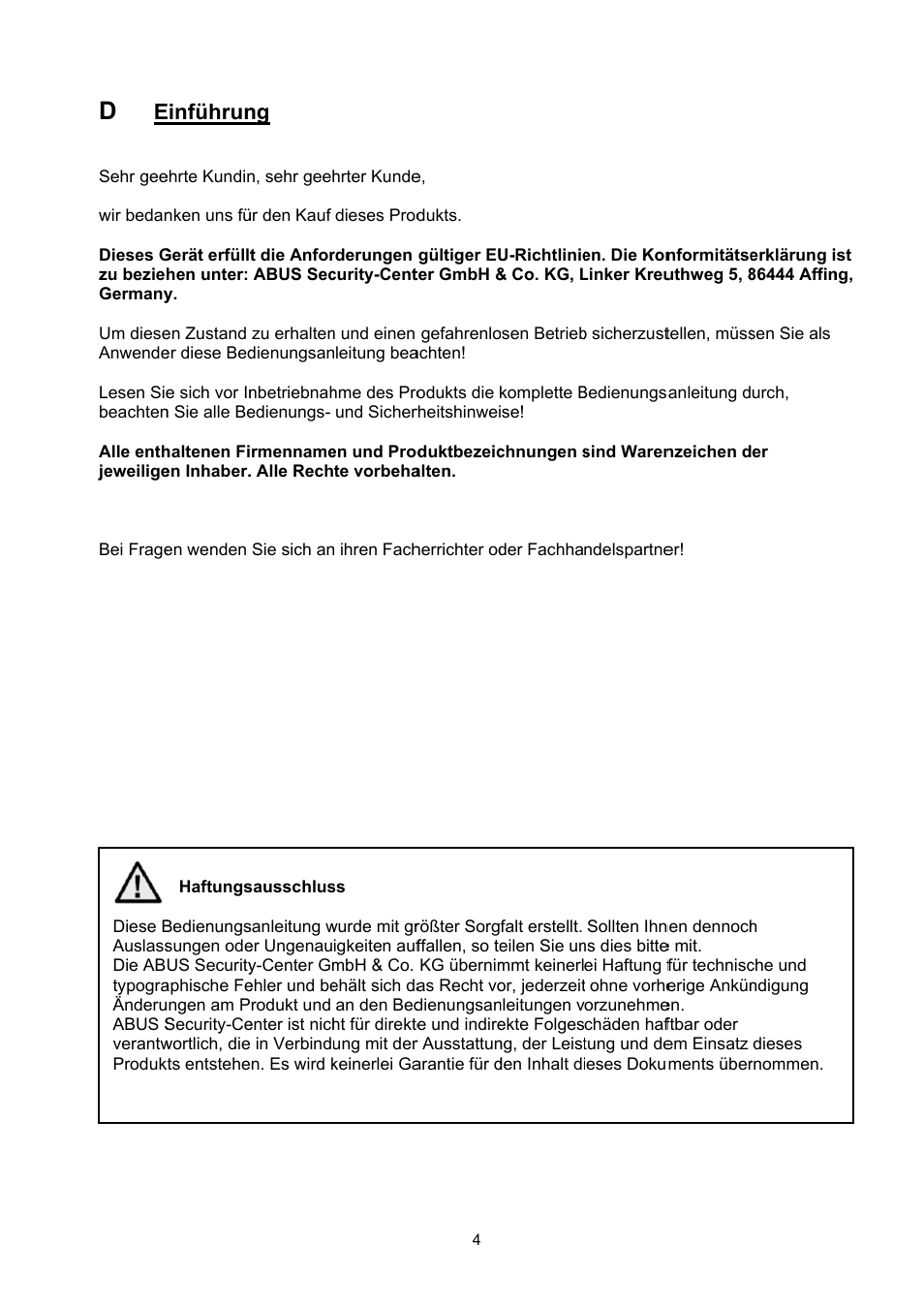 Einführun | ABUS TVHD51000 User Manual | Page 4 / 105