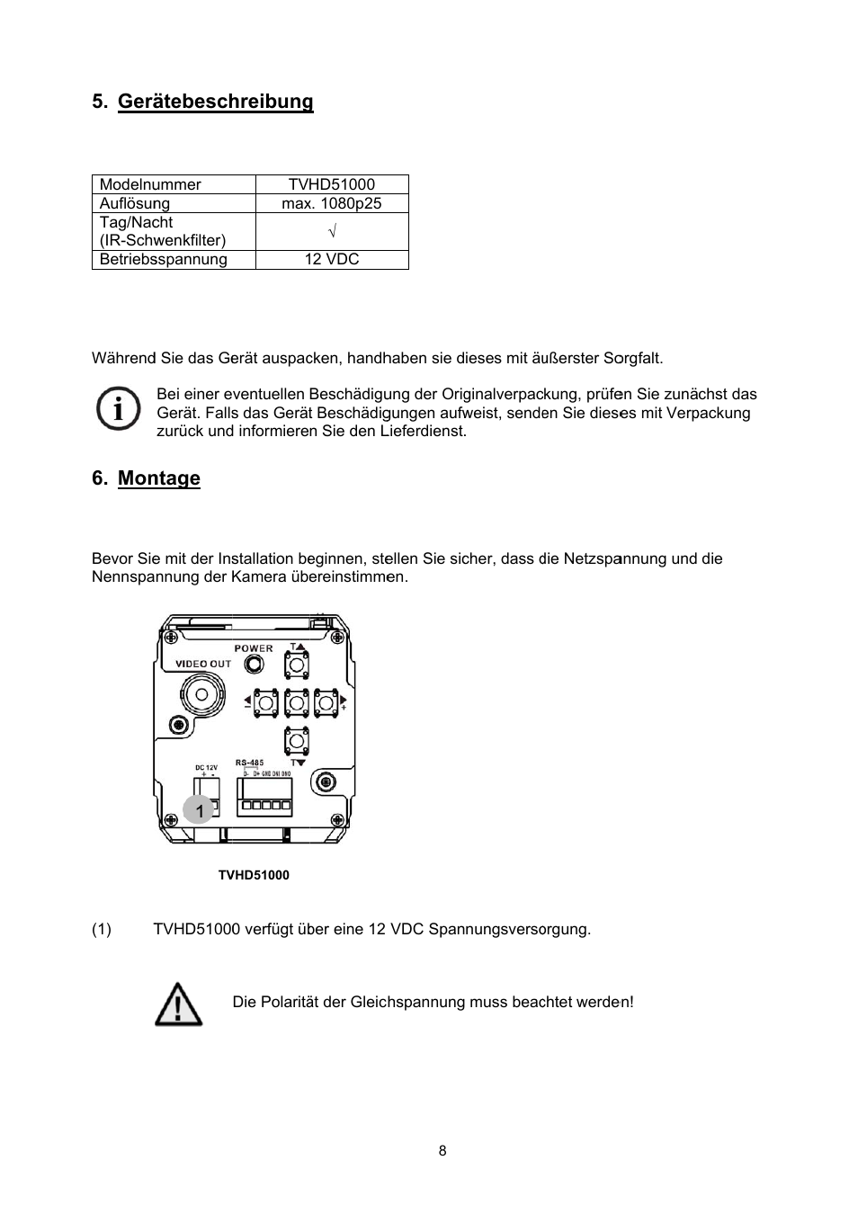 Gerä, Ätebesch, Ntage | 1hreibung | ABUS TVHD51000 User Manual | Page 8 / 105