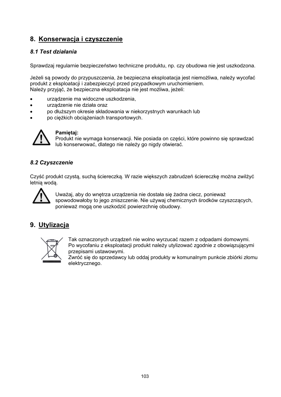 Konserwacja i czyszczenie, Utylizacja | ABUS TVHD71000 User Manual | Page 103 / 106