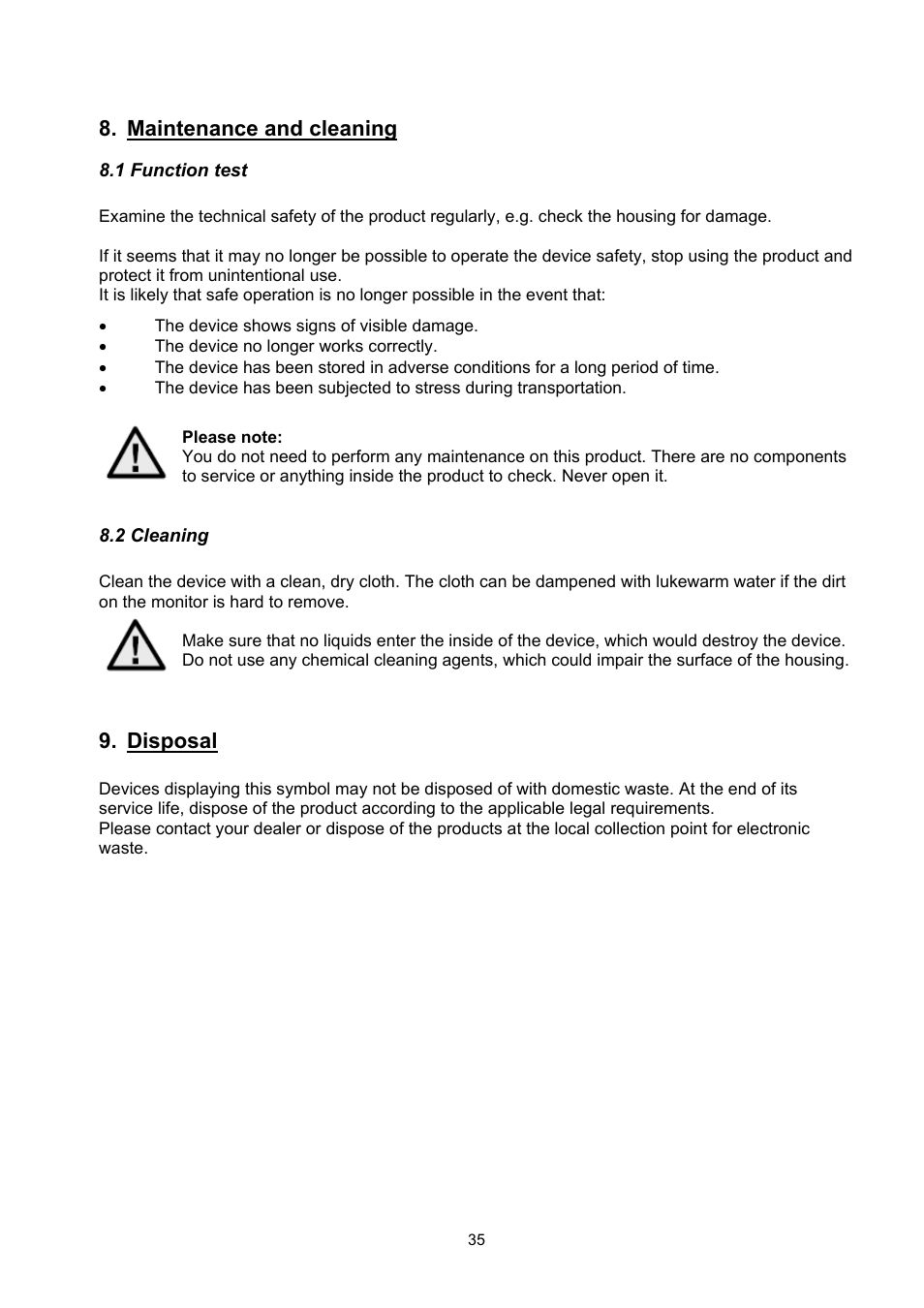 Maintenance and cleaning, Disposal | ABUS TVHD71000 User Manual | Page 35 / 106