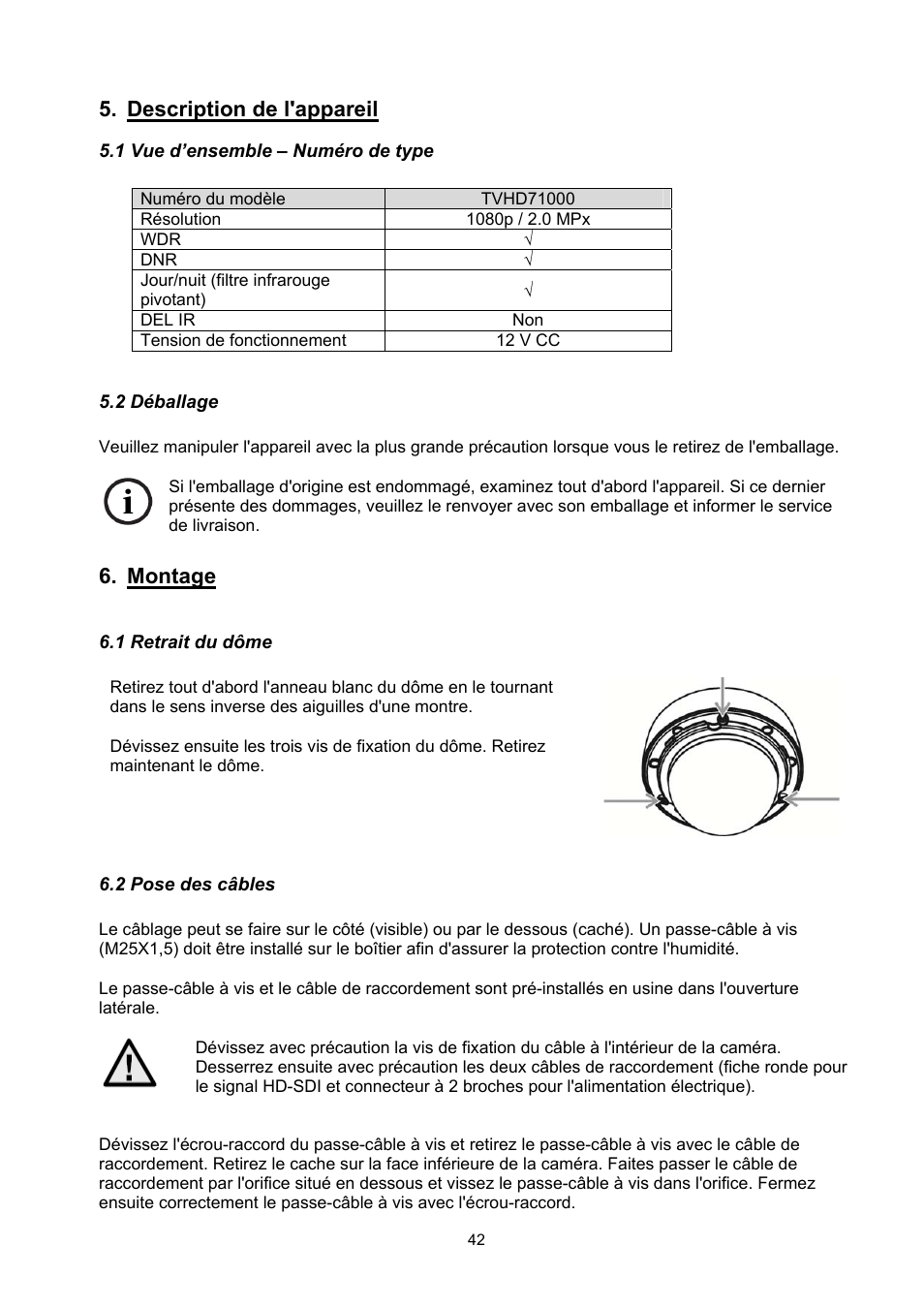 Description de l'appareil, Montage | ABUS TVHD71000 User Manual | Page 42 / 106