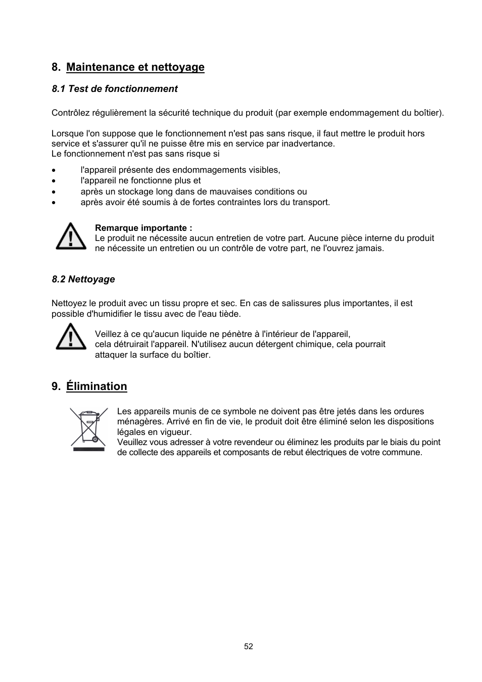 Maintenance et nettoyage, Élimination | ABUS TVHD71000 User Manual | Page 52 / 106