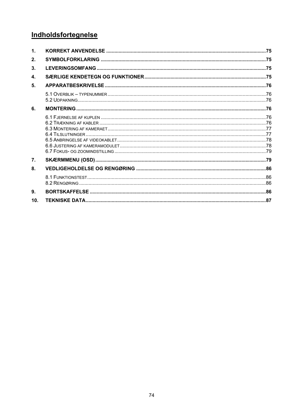 Indholdsfortegnelse | ABUS TVHD71000 User Manual | Page 74 / 106