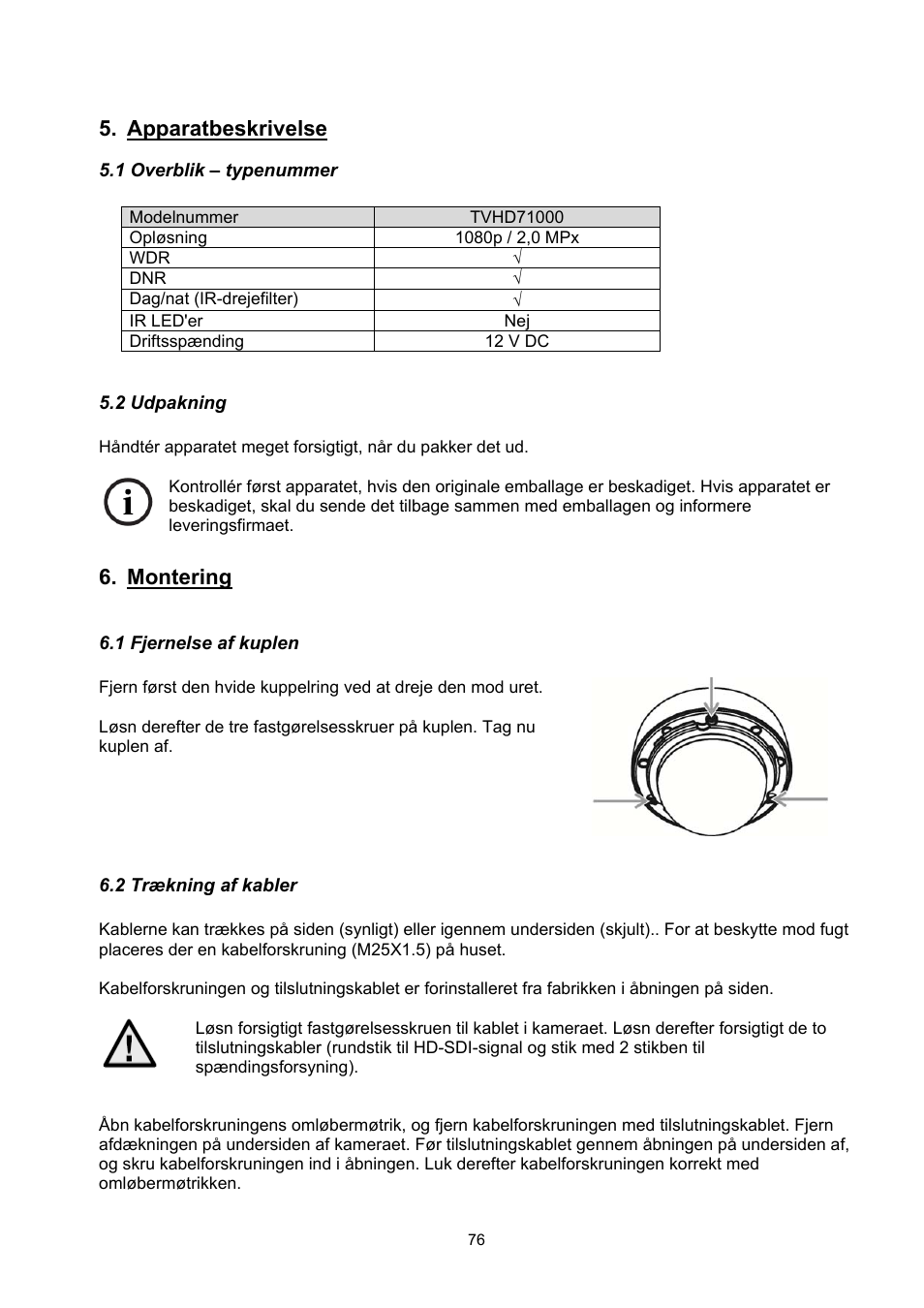 Apparatbeskrivelse, Montering | ABUS TVHD71000 User Manual | Page 76 / 106