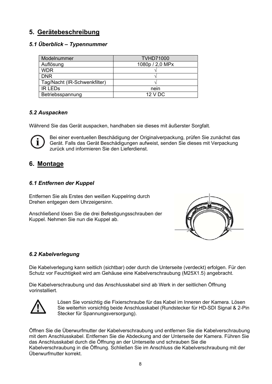 Gerätebeschreibung, Montage | ABUS TVHD71000 User Manual | Page 8 / 106