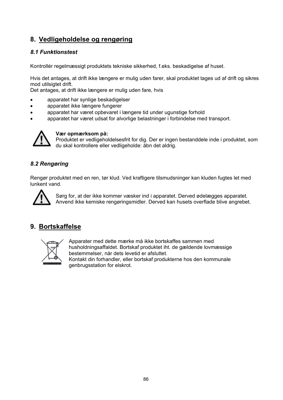 Vedligeholdelse og rengøring, Bortskaffelse | ABUS TVHD71000 User Manual | Page 86 / 106