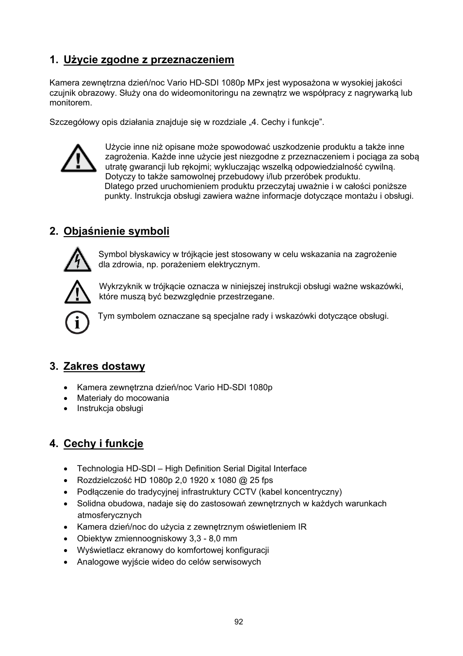Użycie zgodne z przeznaczeniem, Objaśnienie symboli, Zakres dostawy | Cechy i funkcje | ABUS TVHD71000 User Manual | Page 92 / 106