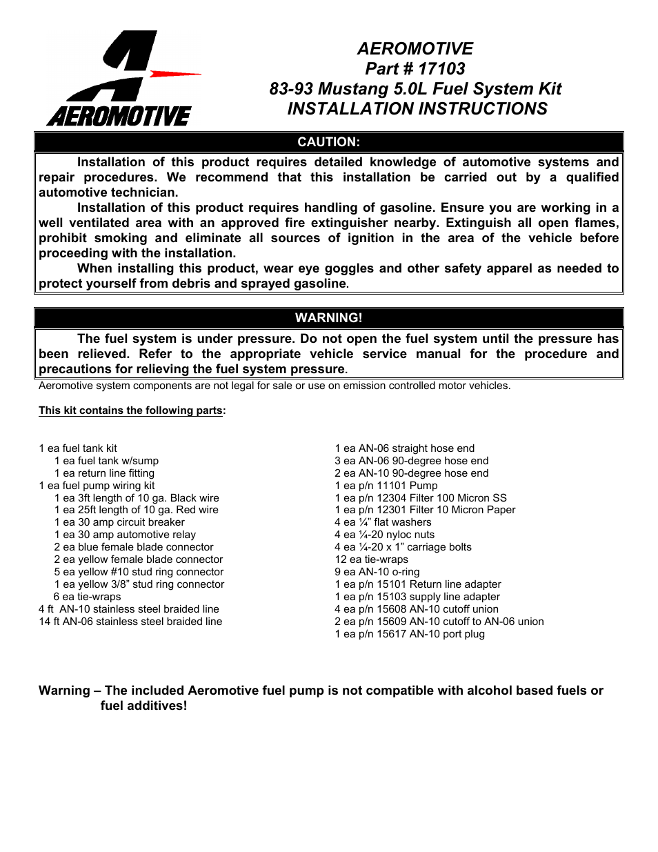 Aeromotive 11109 - IN-LINE ELECTRIC FUEL PUMP User Manual | 13 pages