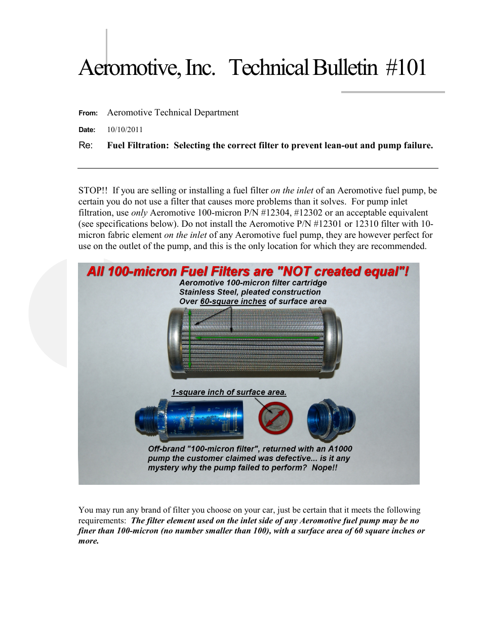 Aeromotive, inc. technical bulletin #101 | Aeromotive 11108 - MARINE A1000 FUEL PUMP User Manual | Page 6 / 9