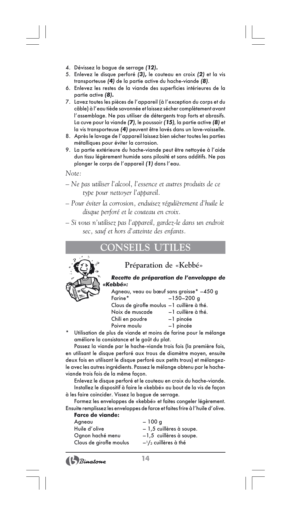 Conseils utiles, Préparation de «kebbé | Binatone MGR-1000 User Manual | Page 14 / 30