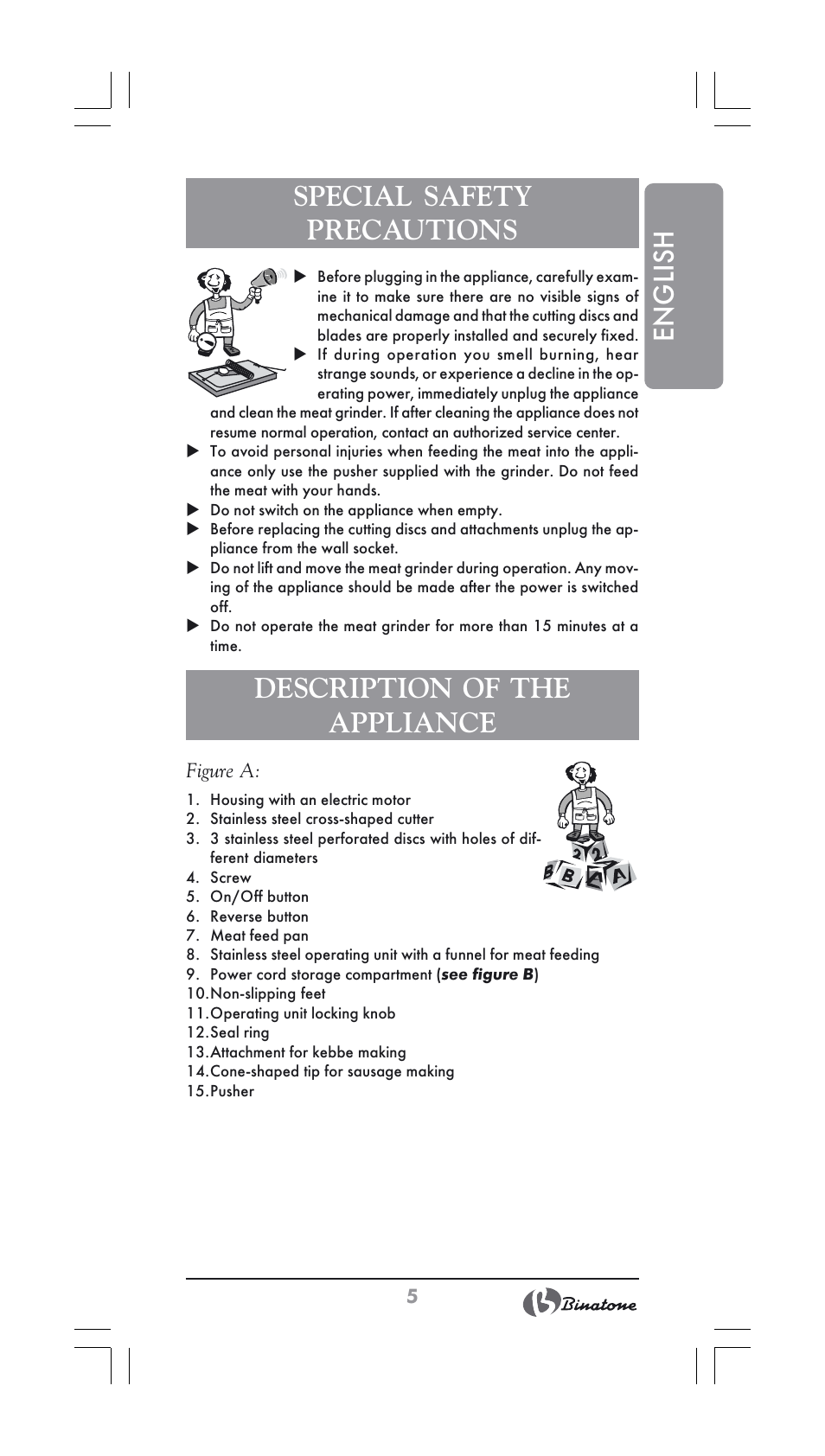 English special safety precautions, Description of the appliance | Binatone MGR-1000 User Manual | Page 5 / 30