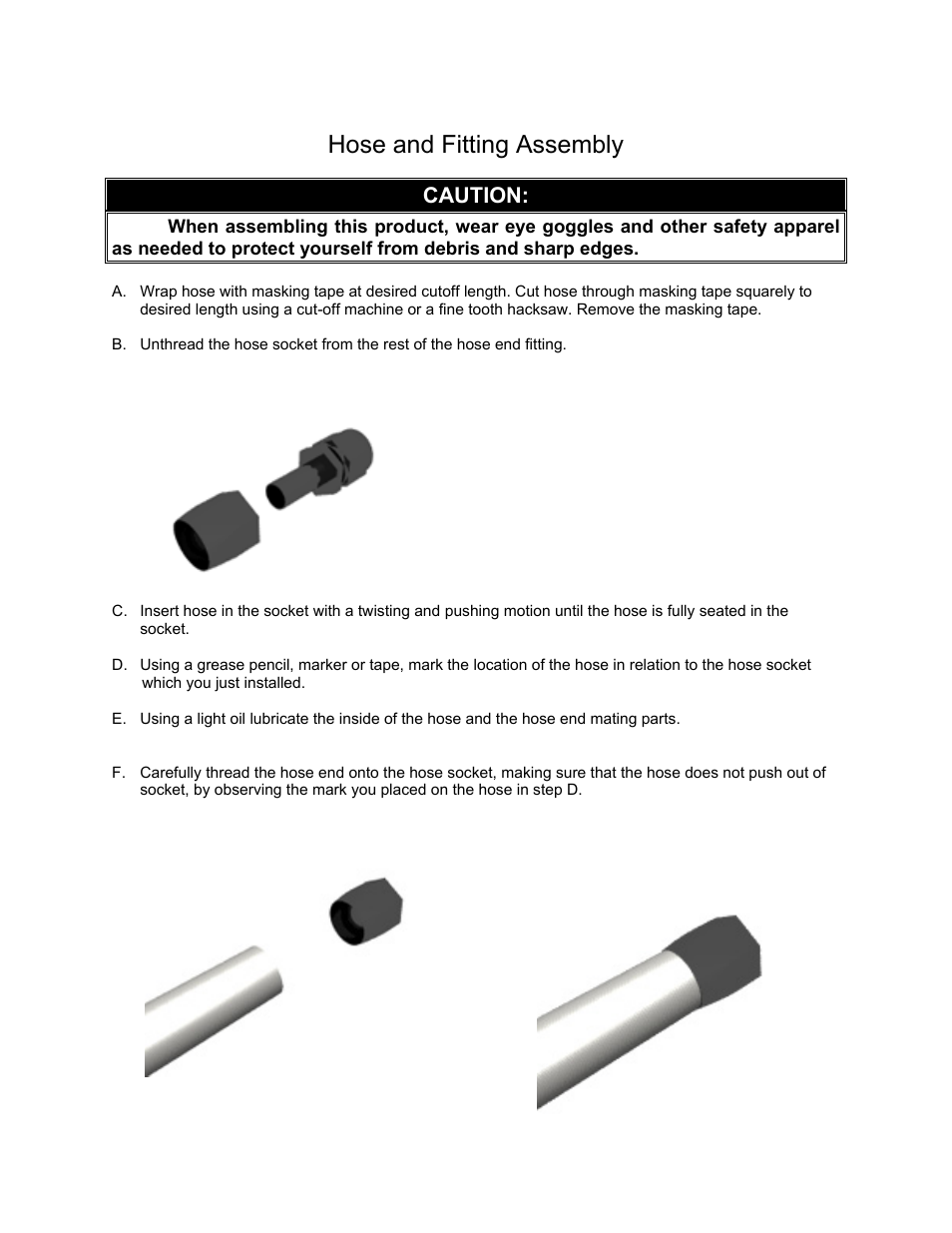 Hose and fitting assembly, Caution | Aeromotive 14119 - 98 1_2-04 4.6L SOHC GT FUEL RAIL SYSTEM User Manual | Page 6 / 8