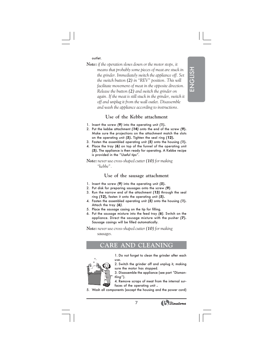 English, Care and cleaning | Binatone MGR-3001 User Manual | Page 7 / 34