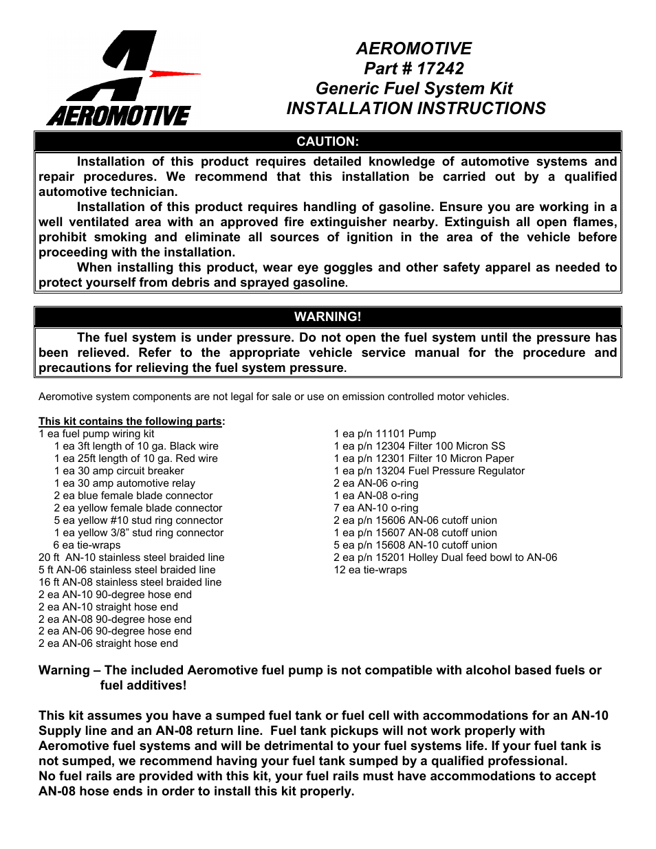 Aeromotive 17242 - A1000 CARBURETED FUEL SYSTEM (SINGLE CARB) User Manual | 13 pages