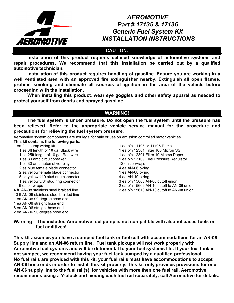 Aeromotive 17135 - TSUNAMI EFI FUEL SYSTEM User Manual | 12 pages