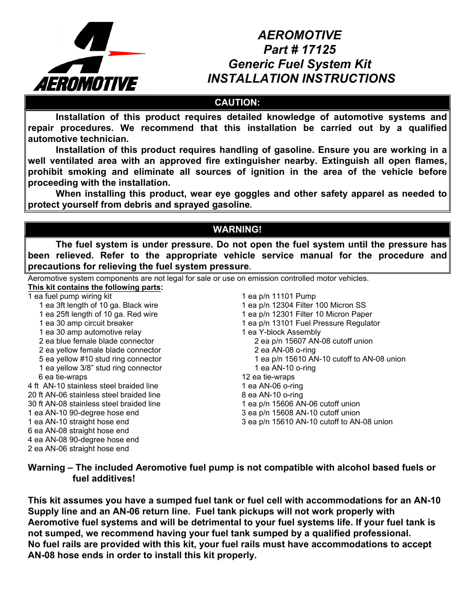 Aeromotive 17125 - A1000 EFI FUEL SYSTEM User Manual | 13 pages