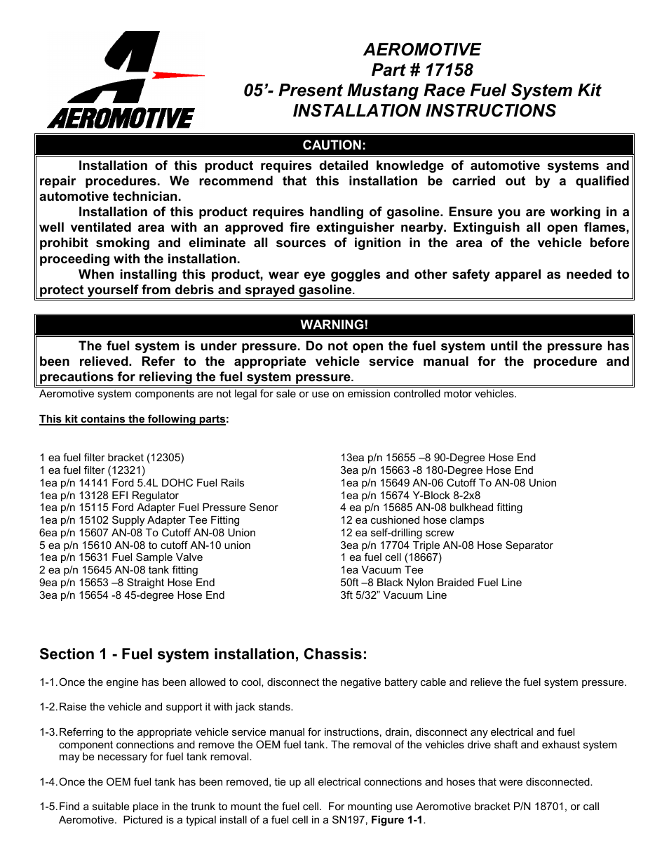 Aeromotive 17158 - COBRA JET COMPLETE FUEL SYSTEM User Manual | 14 pages