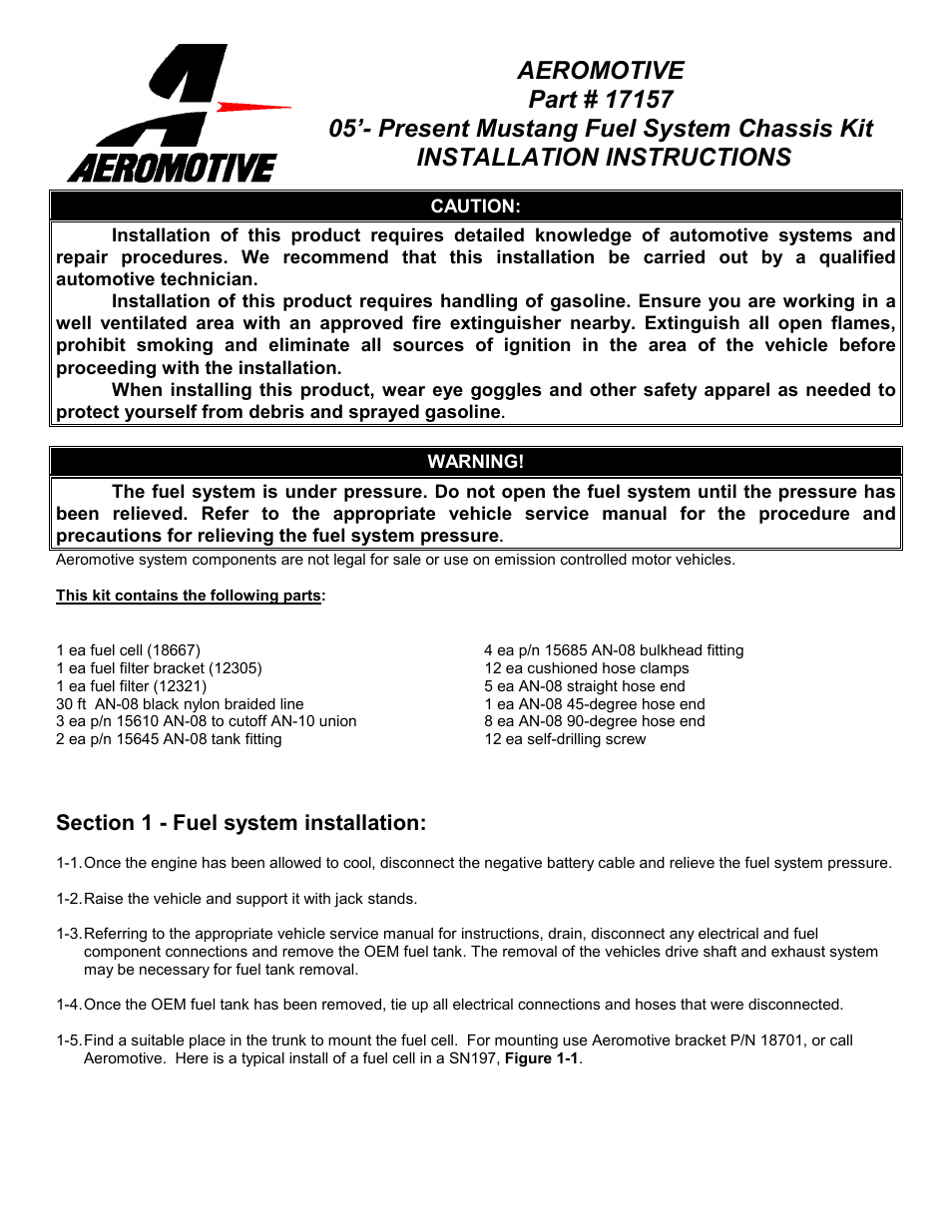 Aeromotive 17157 - COBRA JET BACK HALF FUEL SYSTEM User Manual | 9 pages