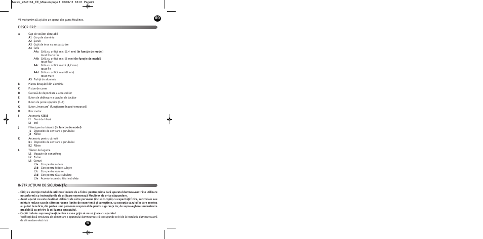 Descriere: instrucţiuni de siguranţă | Moulinex HV8 ME645 User Manual | Page 102 / 120