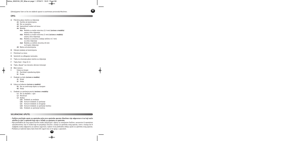 Sigurnosne upute: opis | Moulinex HV8 ME645 User Manual | Page 109 / 120