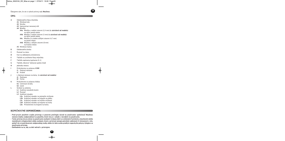 Opis: bezpečnostné odporúčania | Moulinex HV8 ME645 User Manual | Page 32 / 120