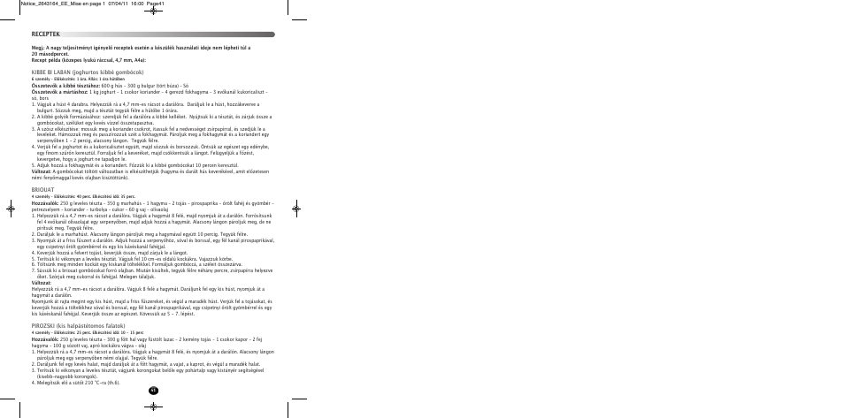 Receptek | Moulinex HV8 ME645 User Manual | Page 44 / 120