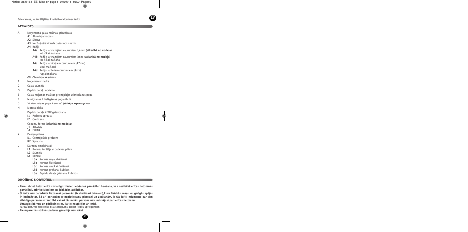 Apraksts: drošības norādījumi | Moulinex HV8 ME645 User Manual | Page 53 / 120