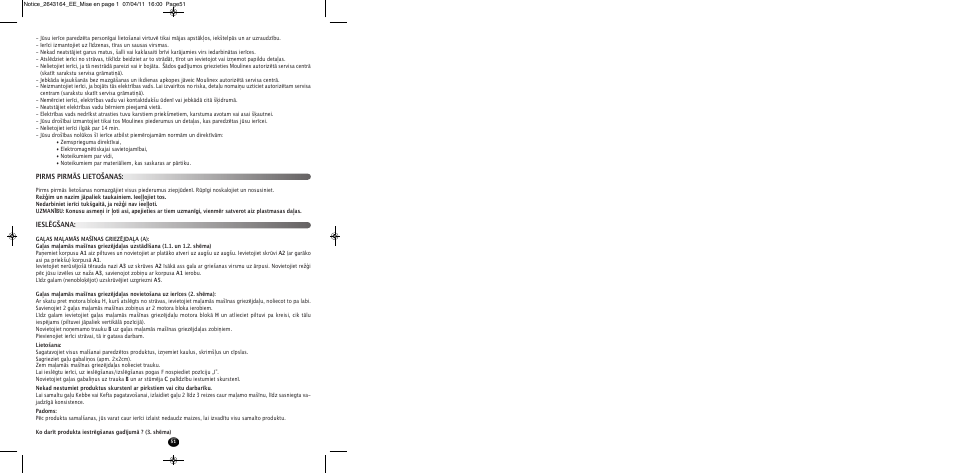 Pirms pirmās lietošanas: ieslēgšana | Moulinex HV8 ME645 User Manual | Page 54 / 120