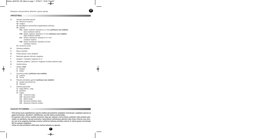 Aprašymas saugos patarimai | Moulinex HV8 ME645 User Manual | Page 60 / 120