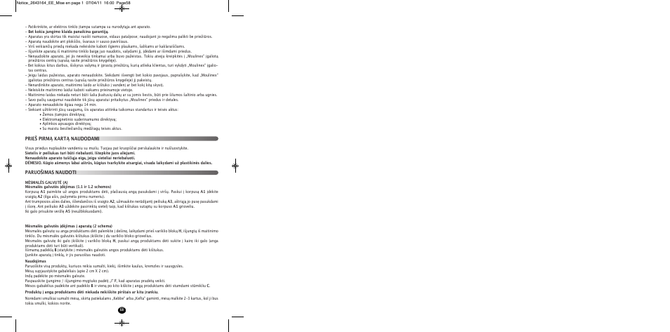 Prieš pirmą kartą naudodami paruošimas naudoti | Moulinex HV8 ME645 User Manual | Page 61 / 120