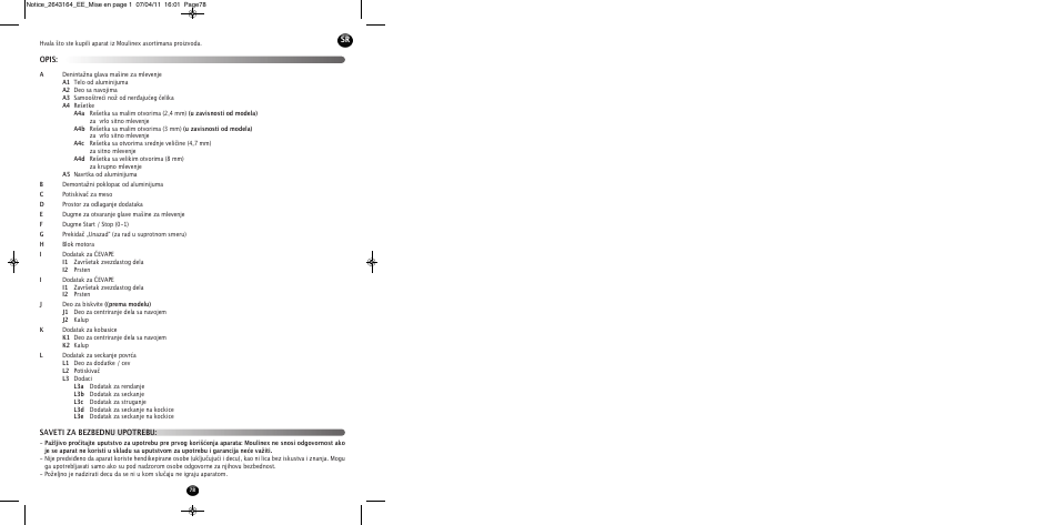 Opis: saveti za bezbednu upotrebu | Moulinex HV8 ME645 User Manual | Page 81 / 120