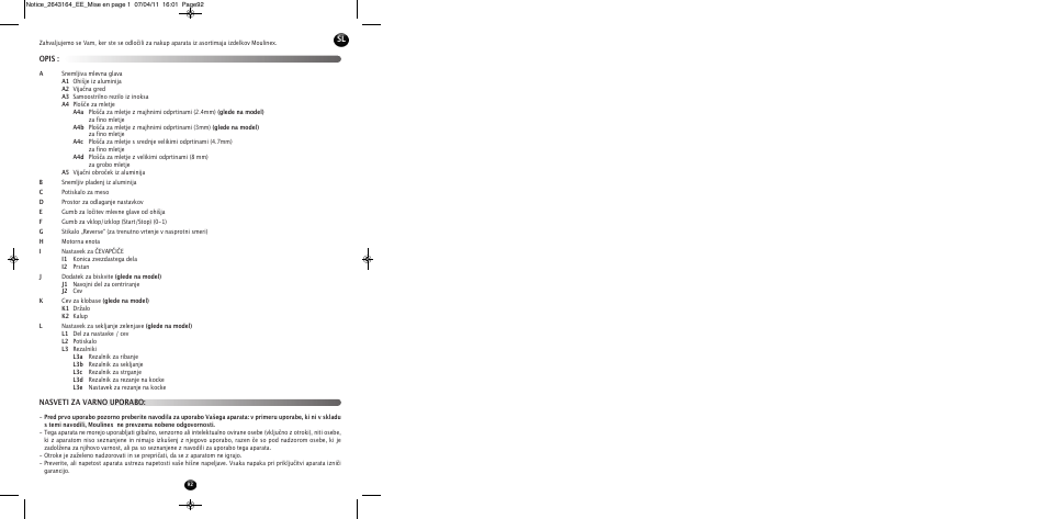 Opis : nasveti za varno uporabo | Moulinex HV8 ME645 User Manual | Page 95 / 120