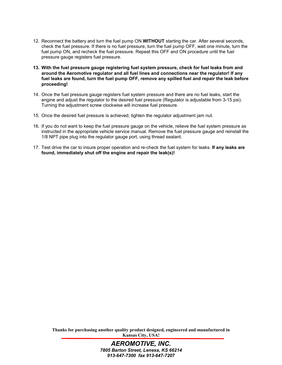 Aeromotive, inc | Aeromotive 13207 - MARINE A1000 BYPASS REGULATOR User Manual | Page 3 / 4