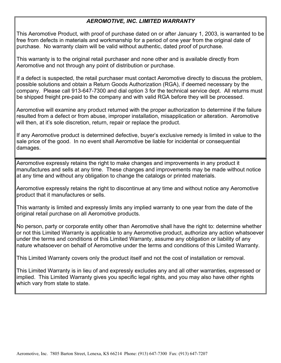 Aeromotive 13207 - MARINE A1000 BYPASS REGULATOR User Manual | Page 4 / 4