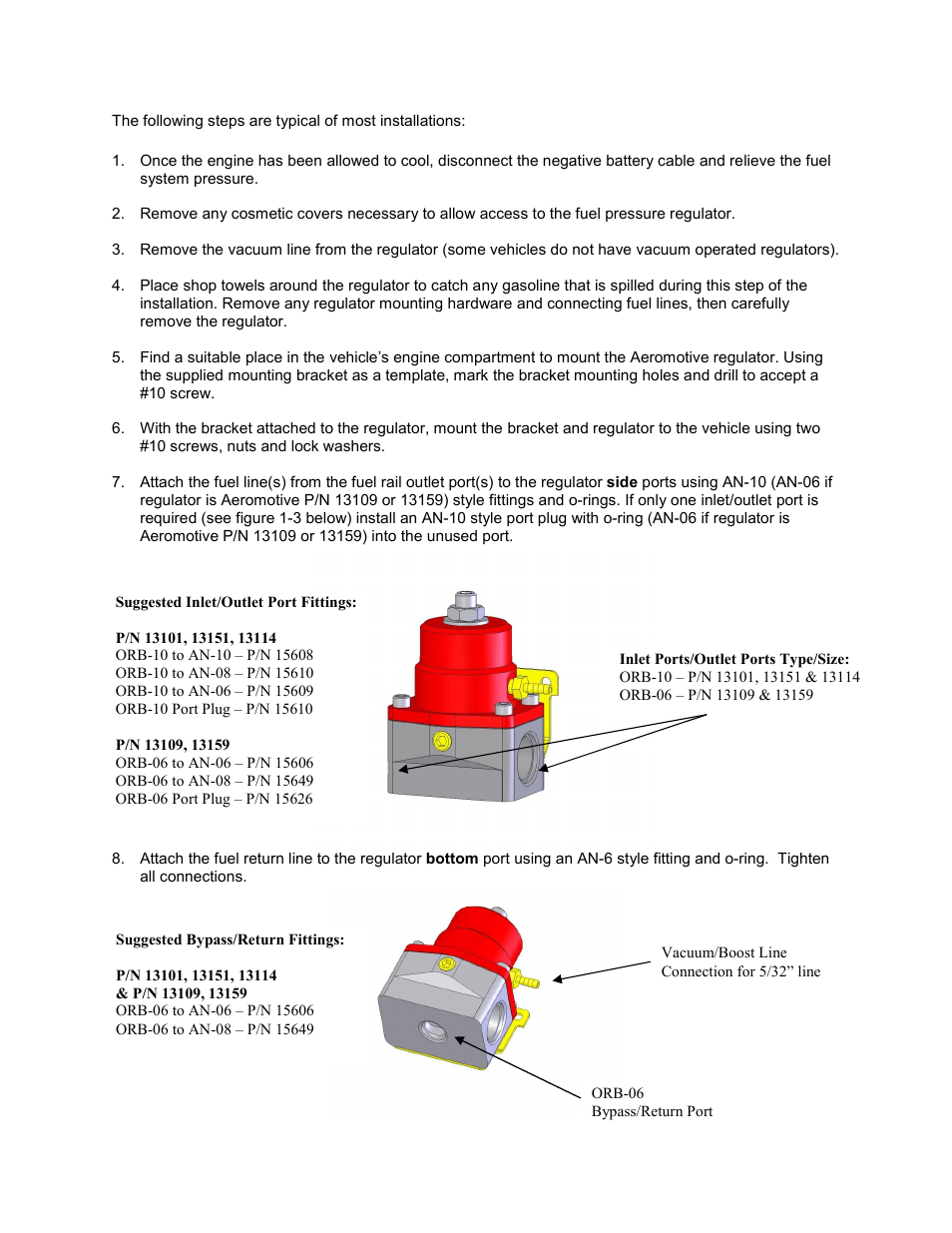 Aeromotive 13159 - MARINE A1000 INJECTED BYPASS REGULATOR User Manual | Page 2 / 5