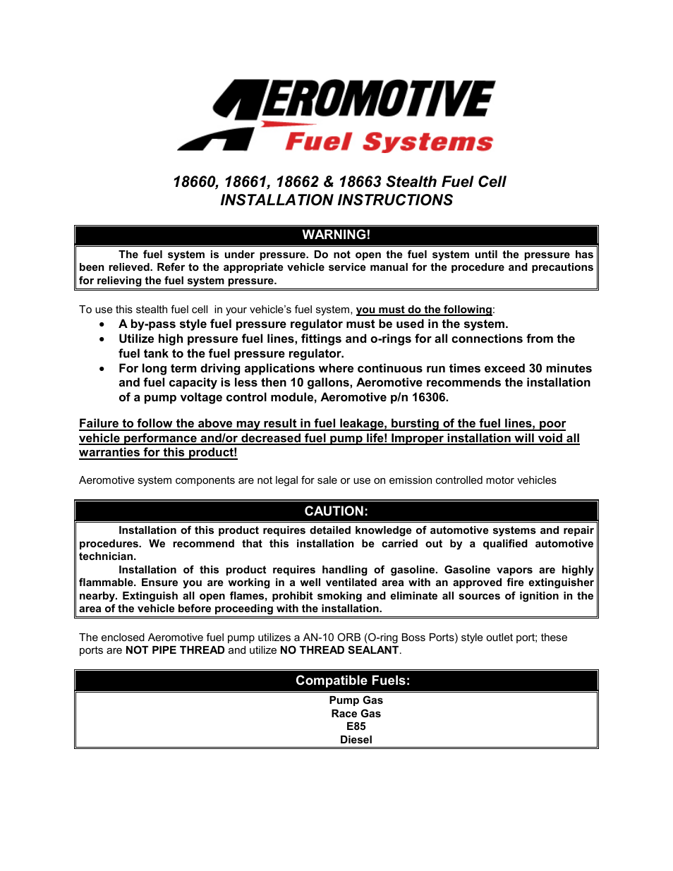 Aeromotive 18667 - 6G ELIMINATOR STEALTH FUEL CELL User Manual | 5 pages